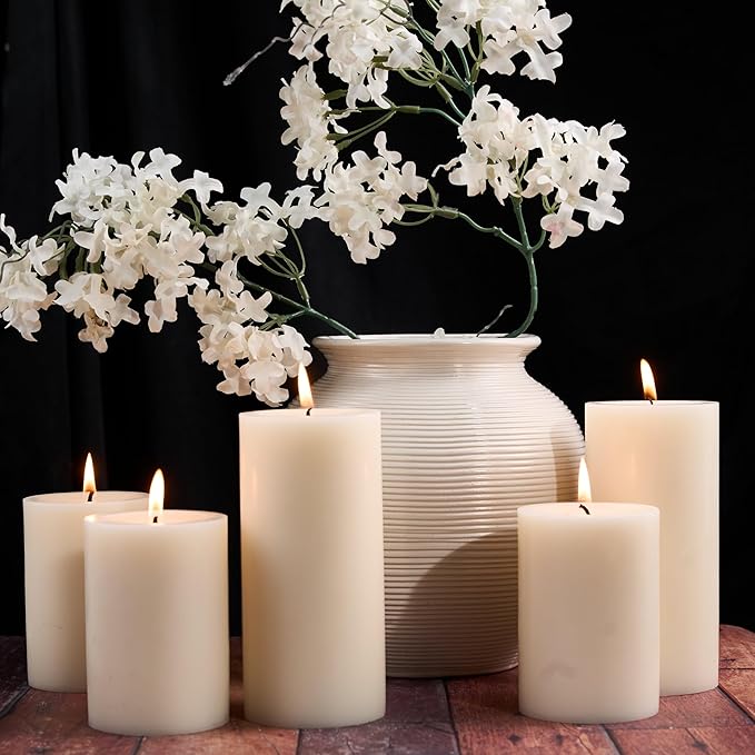Unscented Ivory Pillar Candles Set of 6-2.8x4 inch - Dripless and Smokeless Large Pillar Candles
