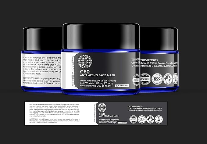 C60 Complete Skin Care Solution - Anti Aging Moisturizer, Mask, Eye Cream and Serum with Carbon 60