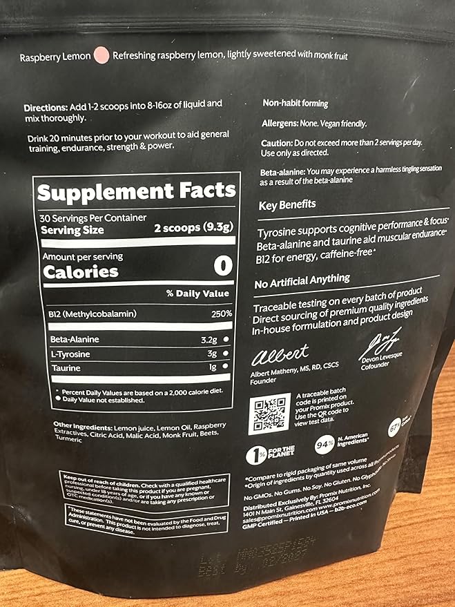 ProMix Nutrition Stim-Free Pre-Workout Powder, Raspberry Lemon - 274g - Maximize Focus, Energy &