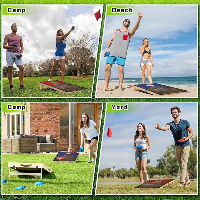 Portable Cornhole Board Set with Bean Bags 2 ft x 1 ft or 3 ft x2 ft or 10.16 * 5.04 Inch Foldable