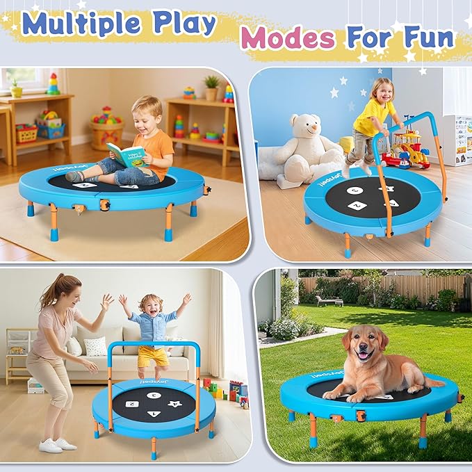 3FT Toddler Trampoline with Adjustable Handlebar, 36" Foldable & Spring-Free, Mini Kids Indoor
