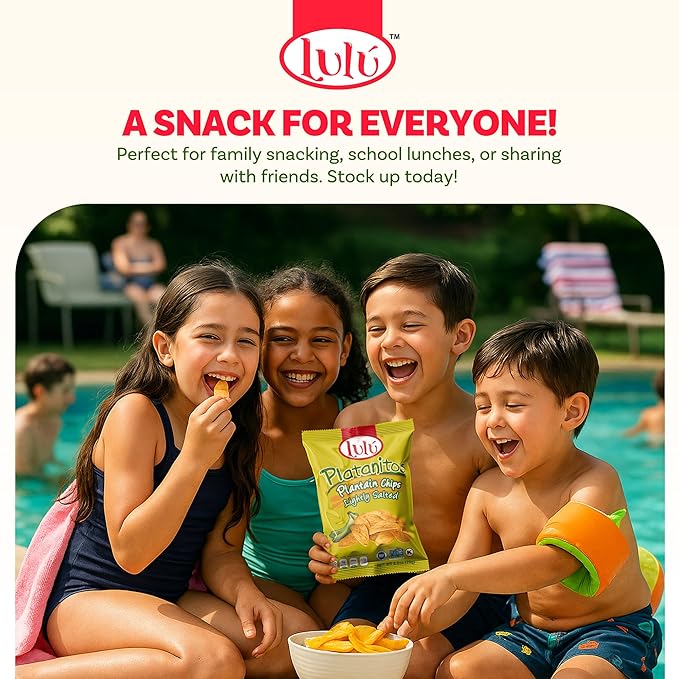 LULU Plantain Chips - Lightly Salted, 30 Individual Bags (2.5 Oz Each) - Crunchy, Delicious