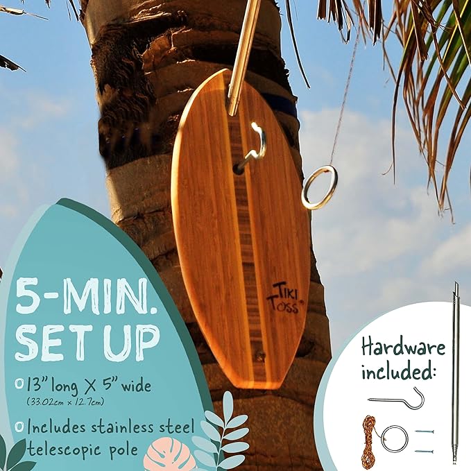 Tiki Toss Ring Toss Game for Adults & Kids - Hook and Ring Games with String and Hooks for