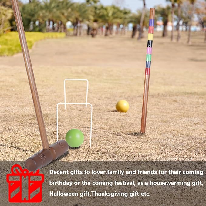 Brown Croquet Set for Adults - 8 Players Croquette Kit with 35In Deluxe, 32In Regulation Size