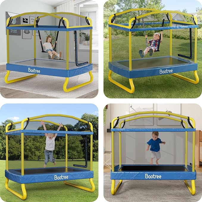 6.5FT Rectangle Trampoline for Kids, 78”ASTM Approved Recreational Trampolines with Swing, Small