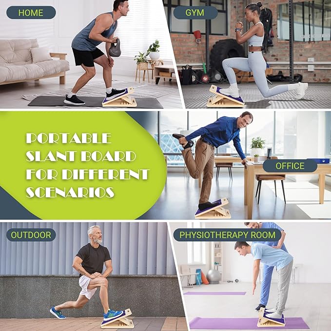 Slant Board for Calf Stretching, Adjustable Portable Wooden Incline Board for Calf Stretcher with