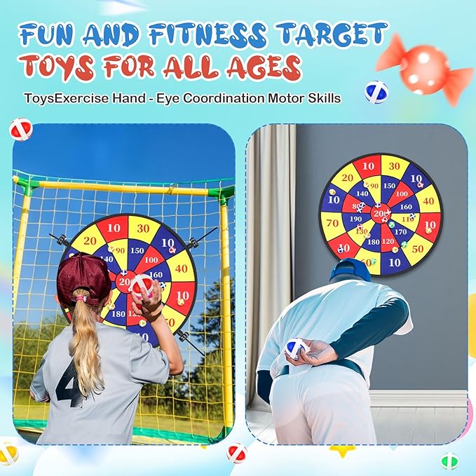 29" Dart Board Game Trampoline Accessories, Toss Game Dartboard with 20 Sticky Balls, Indoor &