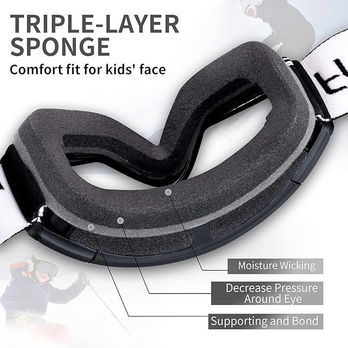 Freela Kids Ski Snowboard Goggles for Toddler(3-14) Youth Anti Fog Anti UV Goggles Girls Boys Snow