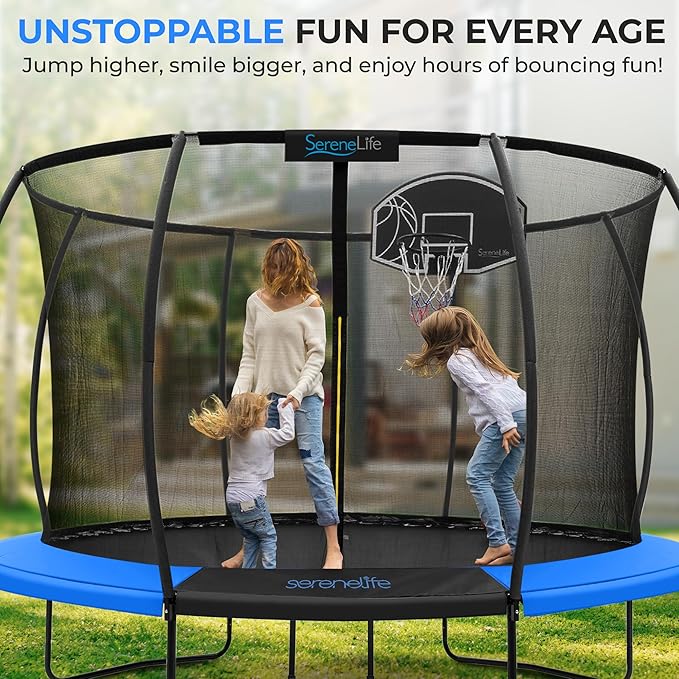 SereneLife 8FT 10FT 12FT 14FT Outdoor Trampoline for Kids and Adults – ASTM Certified Heavy-Duty