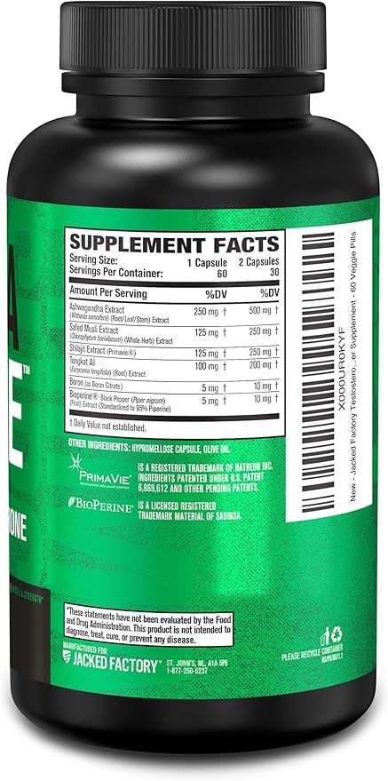 Jacked Factory Testosterone Booster for Men PRIMASURGE - w/Tongkat Ali, PrimaVie, Ashwagandha