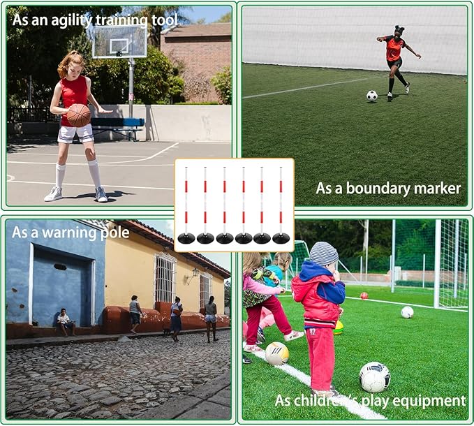 Red-White Soccer Agility Pole Set Rubber Base Dribbling Stick Traffic Warning Sign Pole