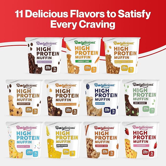 Bootylicious | High-Protein Muffin | 25g Protein, 7g Net Carbs, 2.32-2.75oz Cup, 12-Pack (Cinnamon