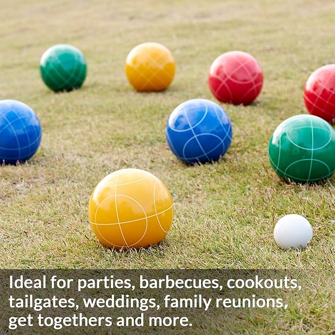 ApudArmis Bocce Balls Set, Outdoor Family Bocce Game for Backyard/Lawn/Beach - Set of 8 Poly-Resin