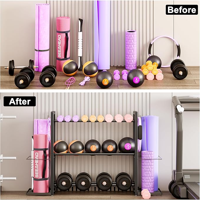 3-Tier Adjustable Dumbbell Rack Heavy Duty Metal Storage Rack, Dumbbell Weight Rack and Kettlebells