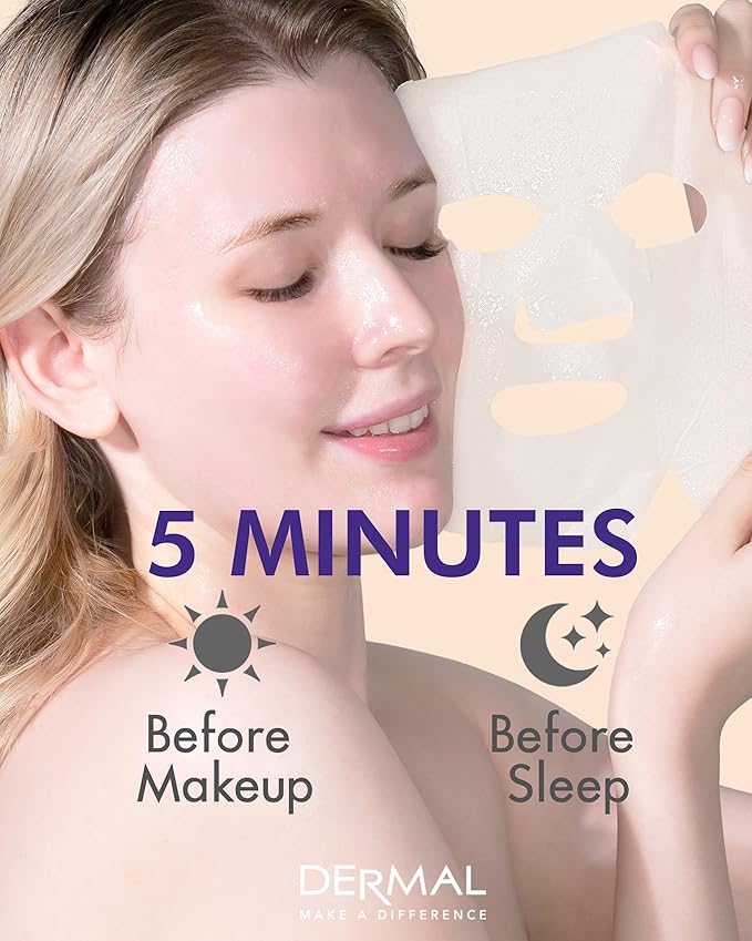 DERMAL Acai Berry Collagen Essence Facial Mask Sheet 23g Pack of 10 - Moisturizing & Firming Keeps