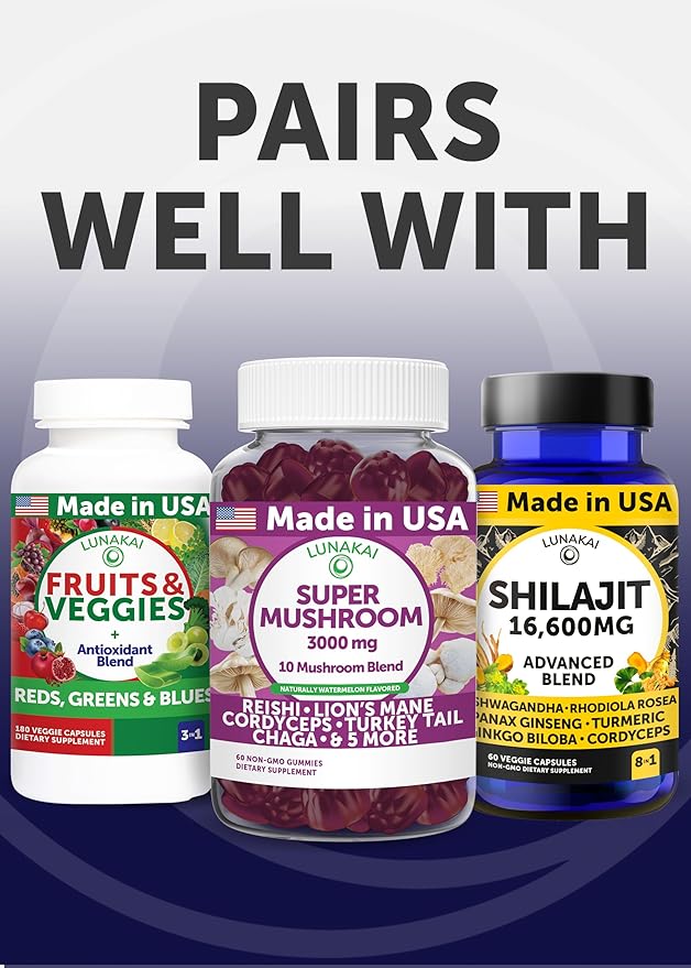 Lunakai USA Made Natural Testosterone Booster for Men with Tongkat Ali, Ashwagandha & Shilajit