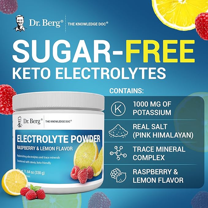 Dr. Berg Zero Sugar Hydration Keto Electrolyte Powder - Enhanced w/ 1000 mg of Potassium & Real
