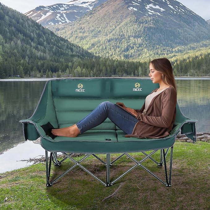 Nice C Double Padded Camping Chair, Oversized Loveseat Camping Chair, Outdoor Camping Couch for