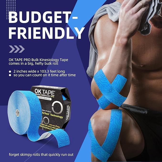 OK TAPE Kinesiology Tape Bulk 103Feet, Pro Adhesive, Water-Resistant k Tape, Elastic Athletic Tape