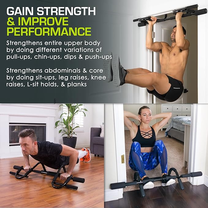 ProsourceFit Wall-Mounted Pull-Up/Chin-Up Bar, Heavy Duty 300 lb. Capacity, Black