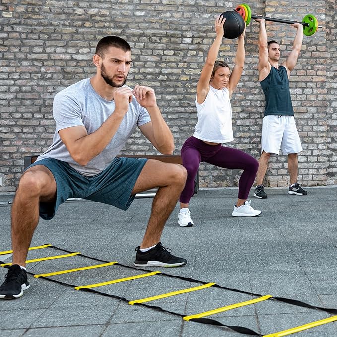 GHB Pro Agility Ladder Soccer Kick Trainer Set 20ft 12 Rung 10 Cones and 4 Stakes Speed Agility