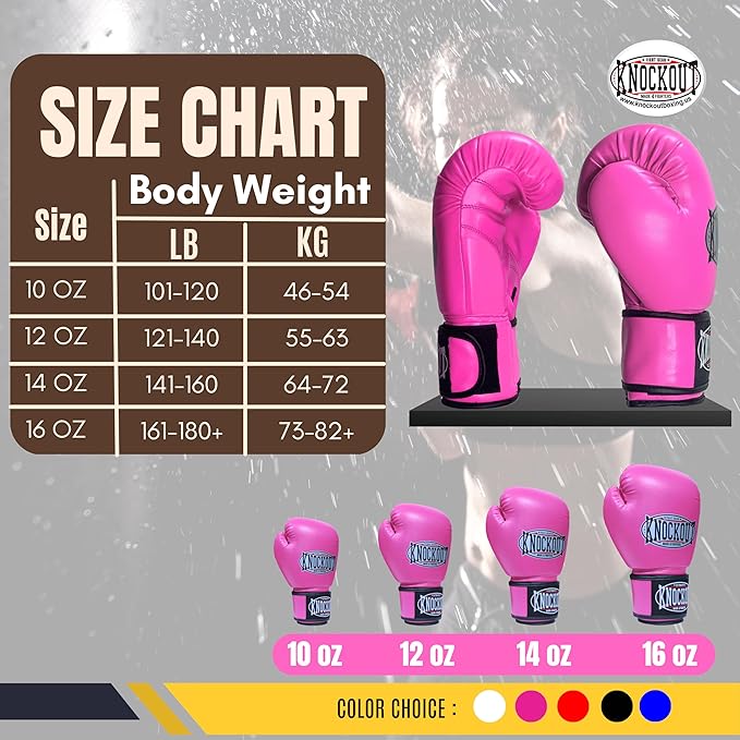 Knockout Gel Boxing Gloves for Men Women - Pro Training Sparring, Maya Hide Leather Muay Thai MMA