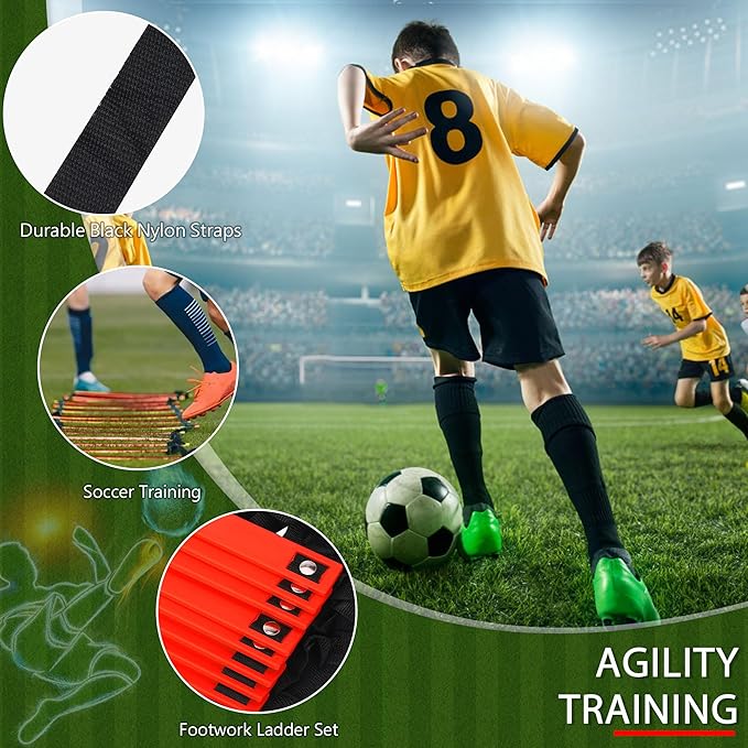 Fixed Rung Agility Ladder - 20ft 12 Rungs No Tangle Speed and Agility Training Equipment for Soccer