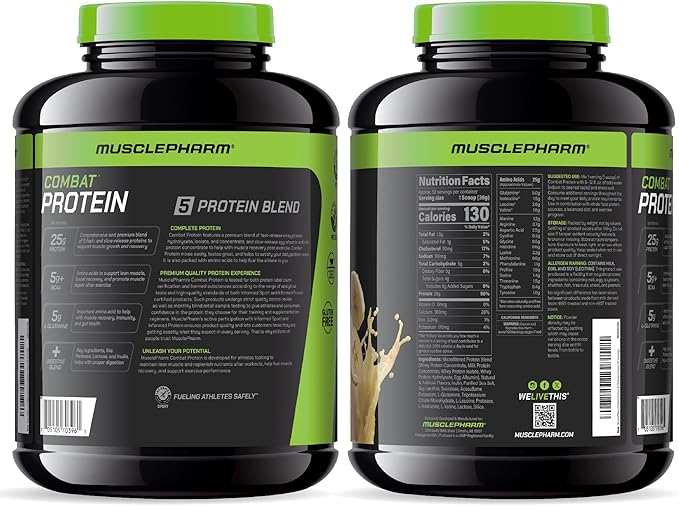MusclePharm Combat Protein Powder, Banana Cream Flavor, Fuels Muscles for Productive Workouts, 5