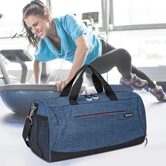 Kuston Sports Gym Bag with Shoes Compartment, Trolley Sleeve and Wet Pocket Gym Duffel Bag