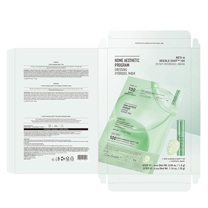 VT COSMETICS Reti-A Reedle Shot 100 2-Step Hydrogel Mask(34.5gx4ea), Intensive Tightening, Exosome
