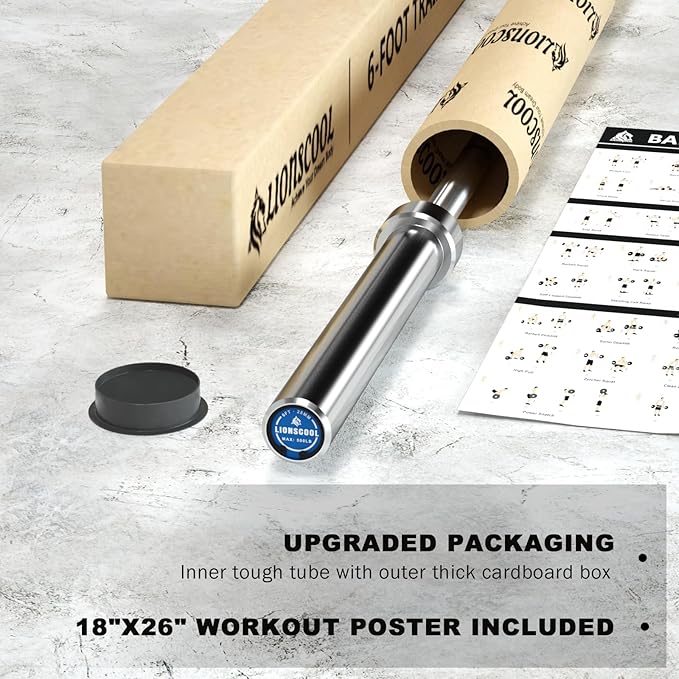 LIONSCOOL Premium 4ft/4.9ft/6ft Barbell for Strength Training and Olympic Weightlifting, 2 Inch Bar