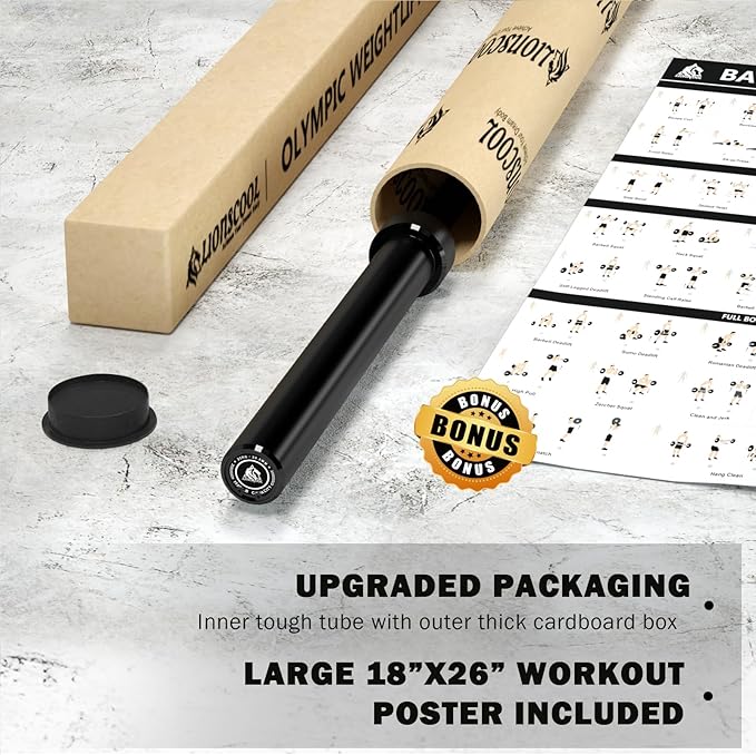 LIONSCOOL 7FT Olympic Barbell for Weightlifting, Power Lifting, 2 Inch Strength Training Bar for