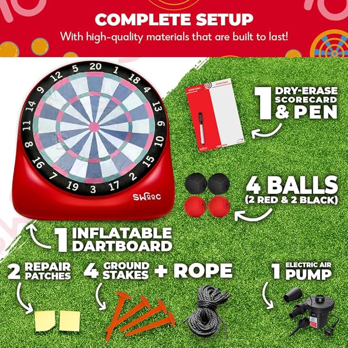 SWOOC Games - XL Giant Kick Darts (Over 8ft Tall) with 15+ Games Included - Jumbo Soccer Darts