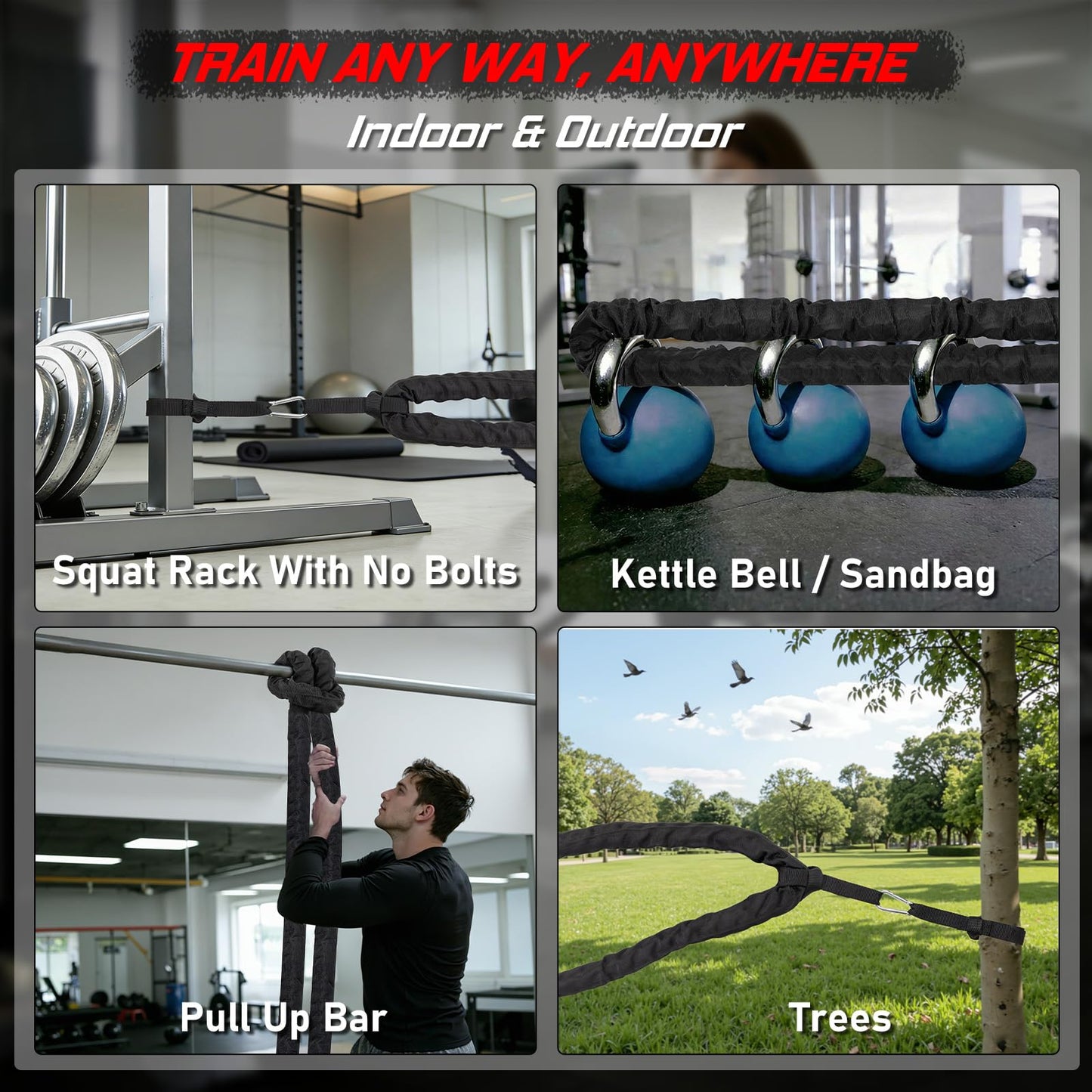 Battle Rope for Home Gym Workout - 1.5 Inch 30ft Heavy Weighted Training Exercise Ropes Fitness