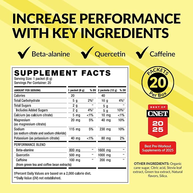 BODi Energize Pre Workout Powder - Beta-Alanine, Quercetin & Low-Dose Caffeine Formula for Enhanced