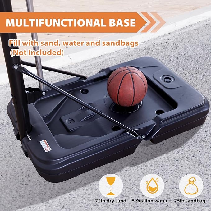 Portable Basketball Hoop Outdoor, 4.8-10FT Height Adjustable Basketball Hoop Goal System with 44/48