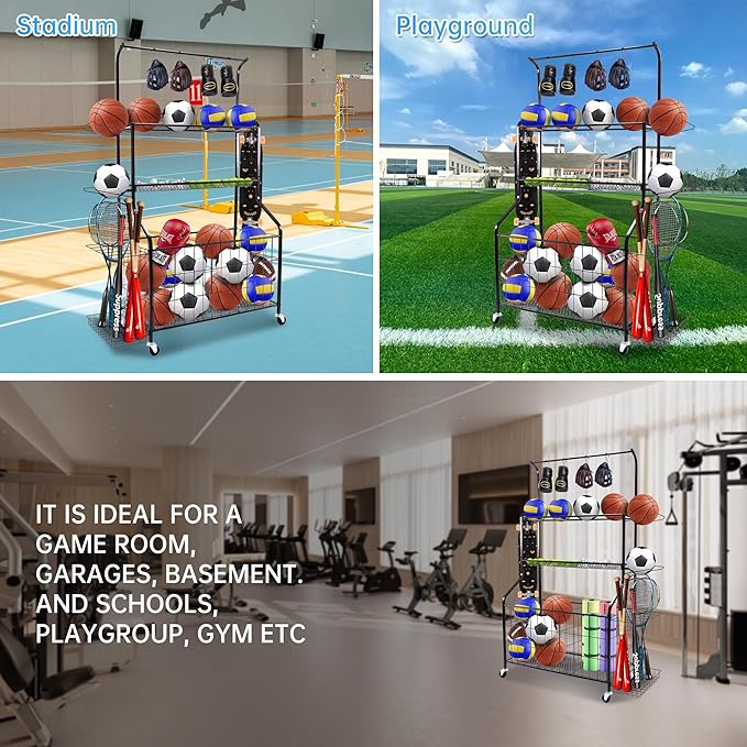 Sport euipment Storage, Garage Sports Equipment Organizer, Ball Storage Rack for Sport Gear