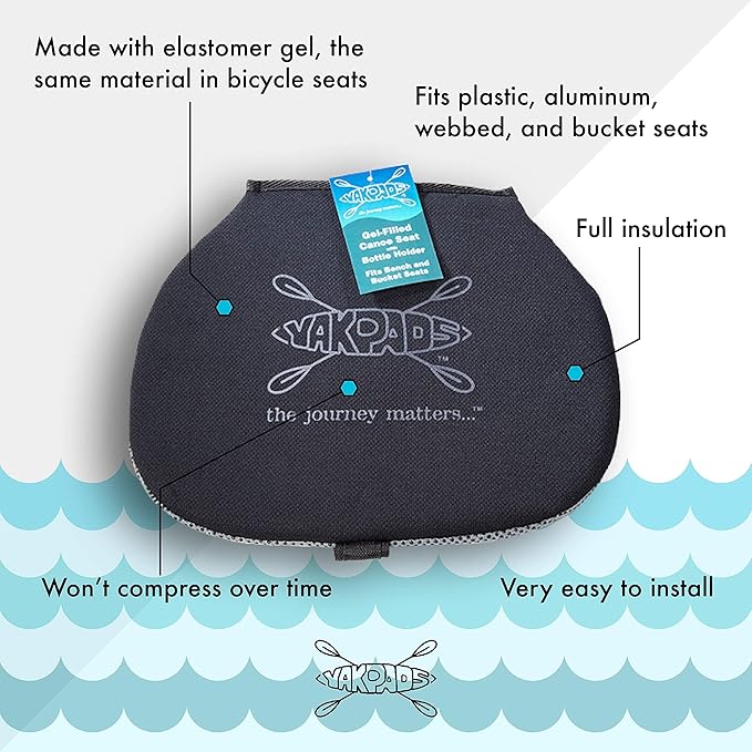 Cushioned Seat Pad, Gel Seat Pad for Canoes with Water Bottle/Thermos Holder, Portable Seat Cushion
