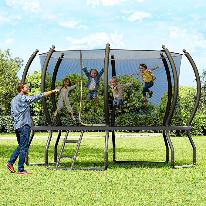 8FT 10FT 12FT 14FT 16FT Trampoline with Pop-up Quick Connector and Basketball Hoop, Trampoline