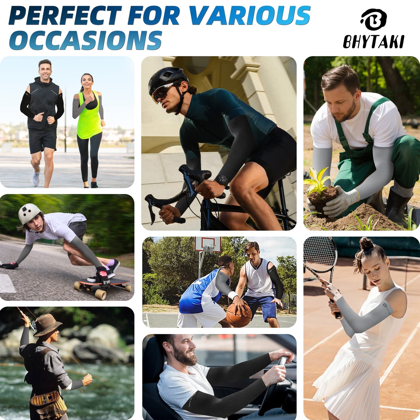 BHYTAKI 6 Pairs UV Sun Protection Arm Sleeves, UPF 50 Sports Cooling Arm Compression Sleeves for