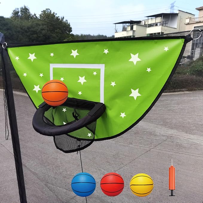 Trampoline Basketball Hoop, Attachment with Pump and Mini Ball, Universal Trampoline Accessories