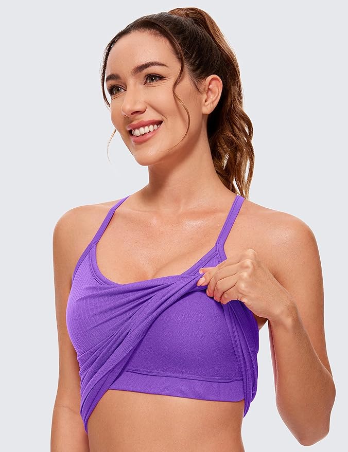 CRZ YOGA Seamless Workout Tank Tops for Women Racerback Athletic Camisole Sports Shirts with Built