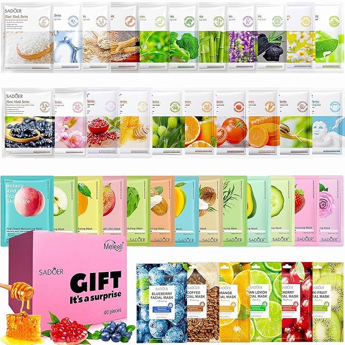 40 Pack Collagen Face Masks Skincare Bulk for All Skin Types,Hydrating Spa Face Mask for Sensitive