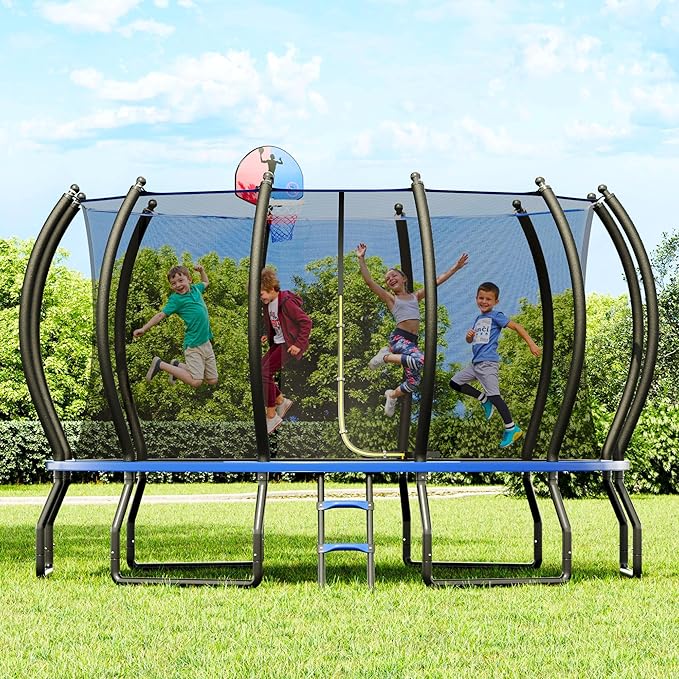 8FT 10FT 12FT 14FT 16FT Trampoline with Pop-up Quick Connector and Basketball Hoop, Trampoline