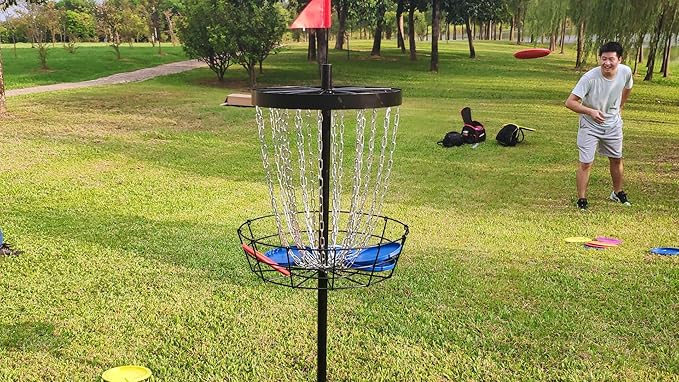 Disc Golf Basket with Discs | Portable Disc Golf Target with Heavy Duty 24-Chains Disc Golf Course