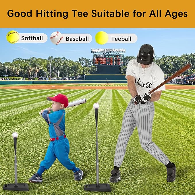 Baseball Tees for Hitting Adjustable Height Batting Tee 24" to 45" Easy Assemble Softball Tee with