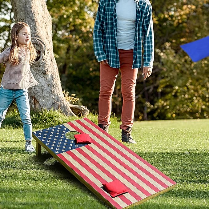 4 x 2 ft Solid Wood Cornhole Board Set with 8 Bean Bags and Carrying Bag, Premium Toss Game for