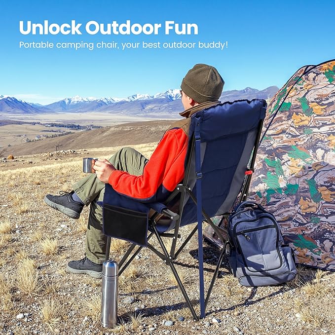HIGH POINT SPORTS Oversized Camping Chairs for Adults, High Back Heavy Duty Lawn Chair Support