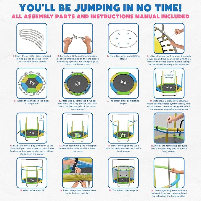 Toddler Trampoline for Kids Ages 3-8 - 5 ft Toddler Trampoline with Net, Basketball Hoop, Ocean