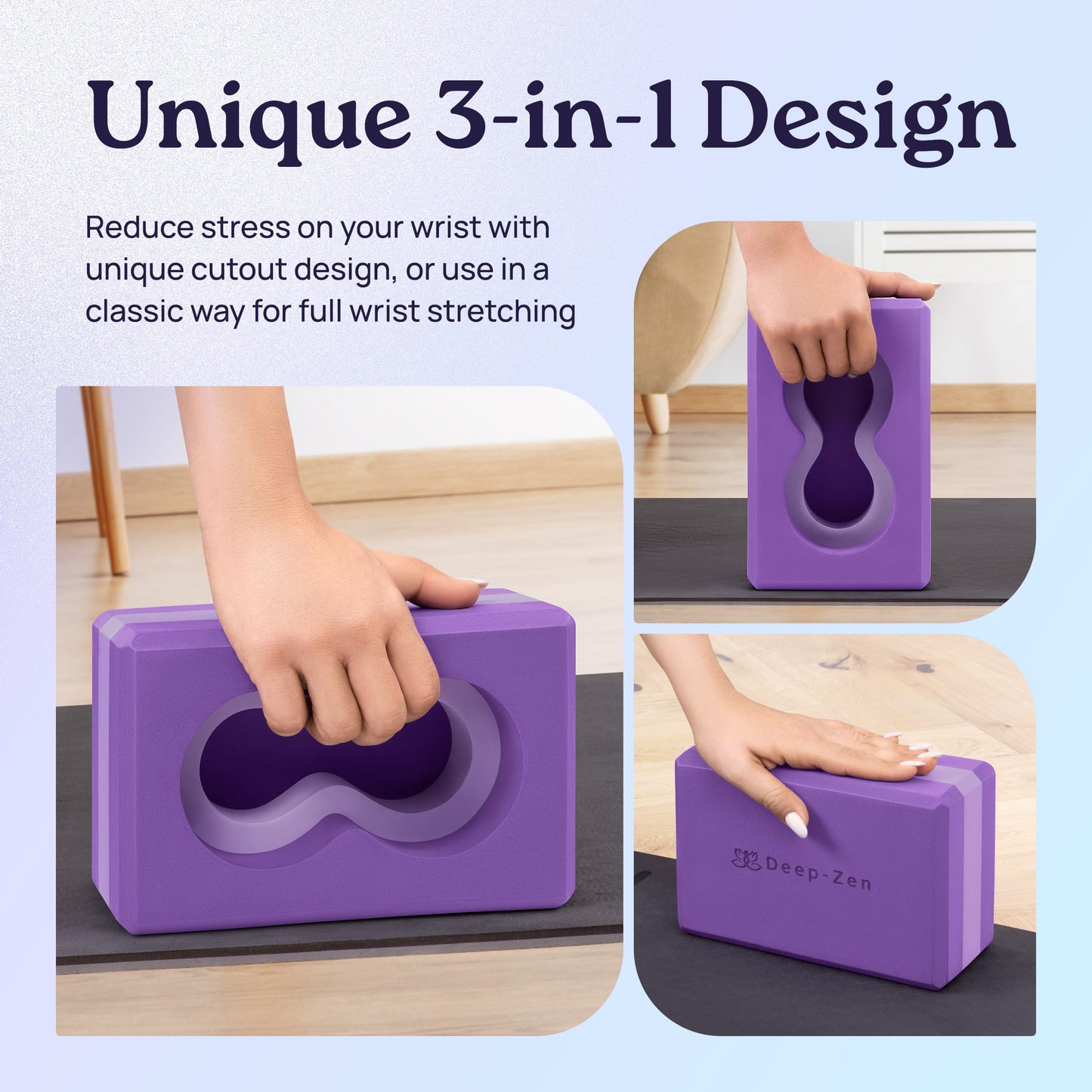 Deep-Zen® Yoga Blocks Wrist Support; Yoga Blocks 2 Pack with Knee Pads and Strap to Put Less Weight